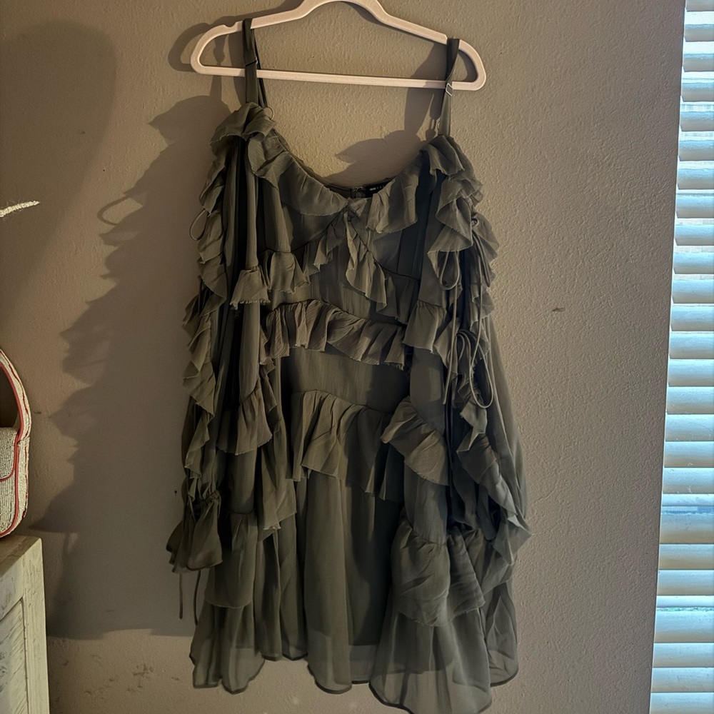 ASOS Curve Asymmetrical Ruffle Dress in Olive